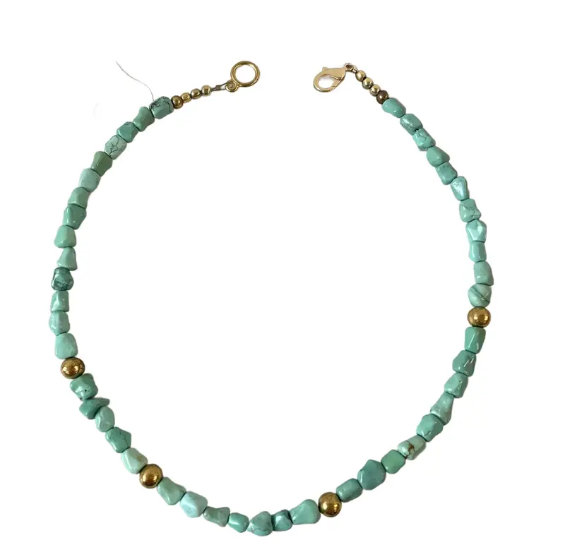 15.5" Turquoise And Vintage Gold Tone Beaded Necklace - Designed By Matthew Izzo 1