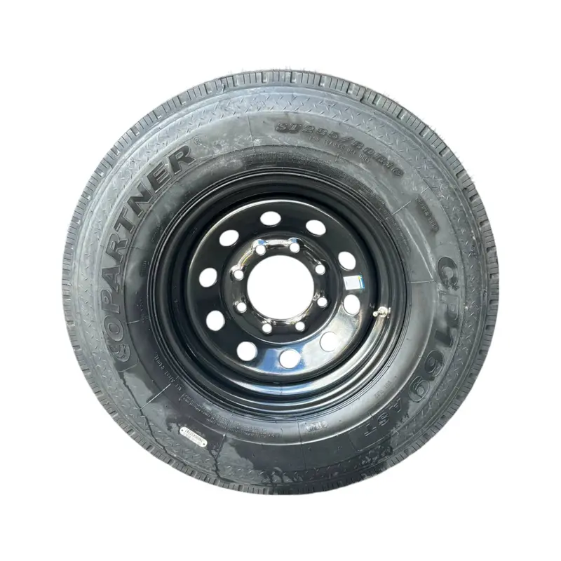 16" St235/85 14-Ply - 8 Lug All-Steel Trailer Tire On Black Wheel 1