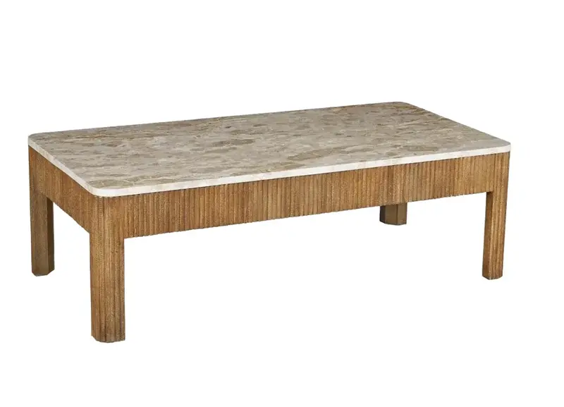 Channeled Mango Wood & Marble Coffee Table - Matthew Izzo Collection 1