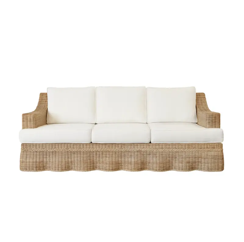 Daphne Wh 88.5" Lawson Style Sofa - Rattan W/Ivory Linen Cushions 1