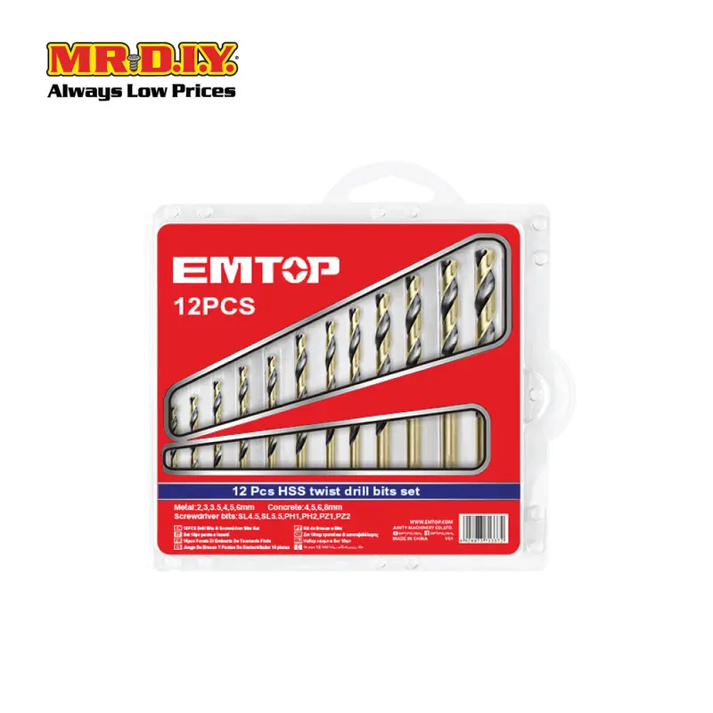 Emtop Hss Twist Drill Bits Set Etdbb11125 (12Pcs) 1