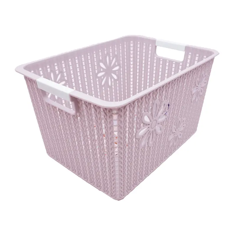 Fei Long Rectangular Double Handle Plastic Rattan Flowers Storage Basket Green 1