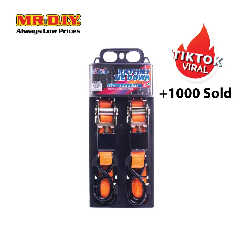 Firsd Heavy Duty Ratchet Tie Down Strap Orange 2.5 X 500 Cm (2Pcs) 1