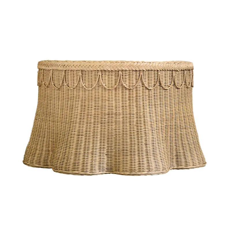 Giada Natural Woven Rattan Round Coffee Table With Scalloped Skirt 1
