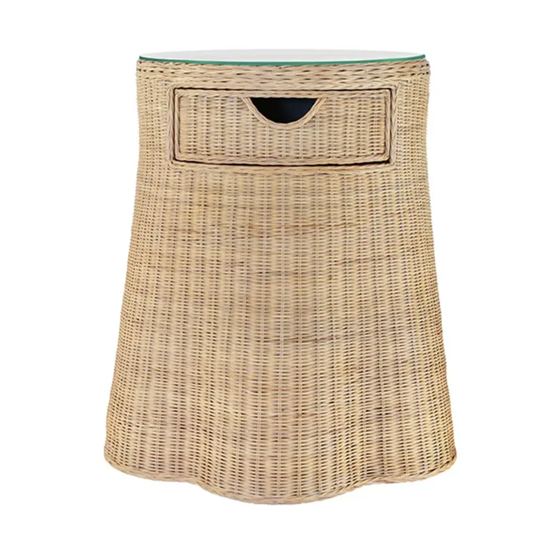 Ingrid Scalloped Base Rattan One Drawer Side Table 1