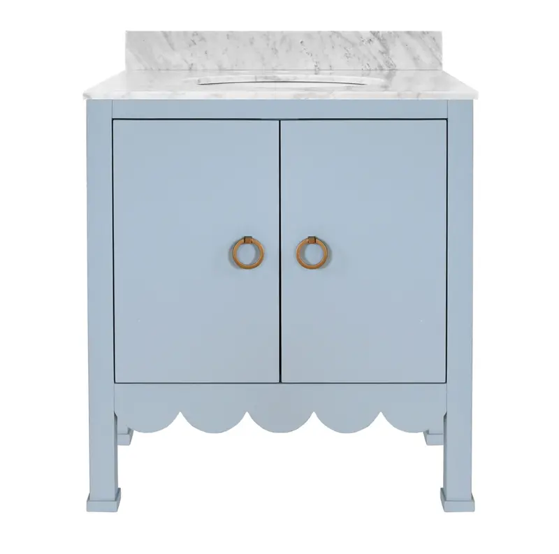 Kealey Single Sink Bath Vanity - Light Blue Lacquer W/Marble Top 1