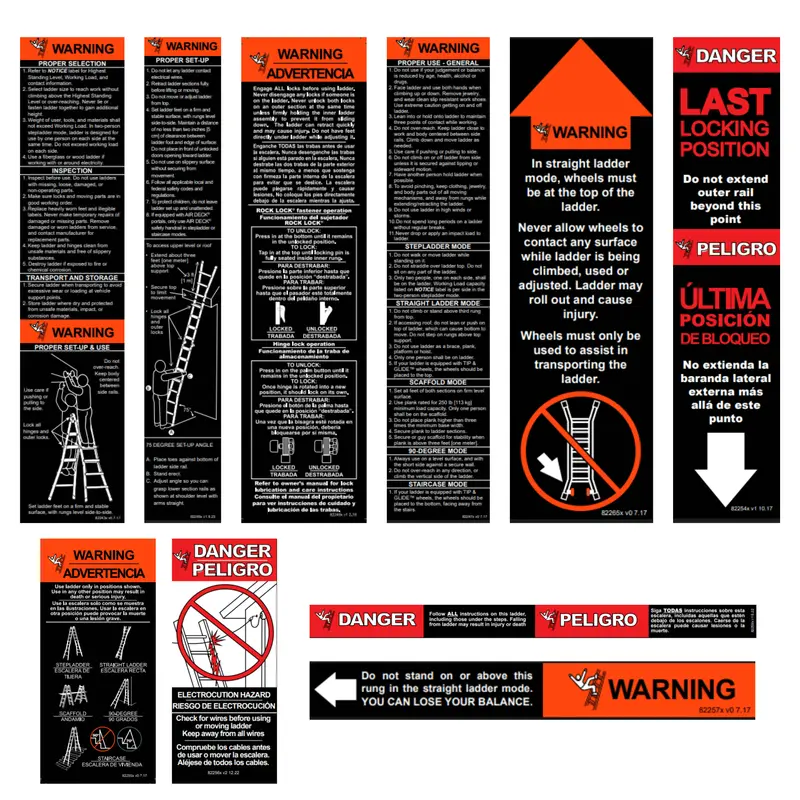 Label Kit (English/Spanish) For Aluminum Articulating Ladders 1