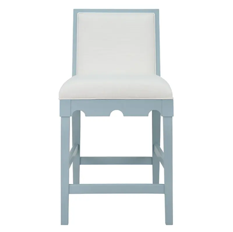 Lanister Light Blue Matte Lacquer Square Back Counter Stool With White Performance Linen Back & Seat 1