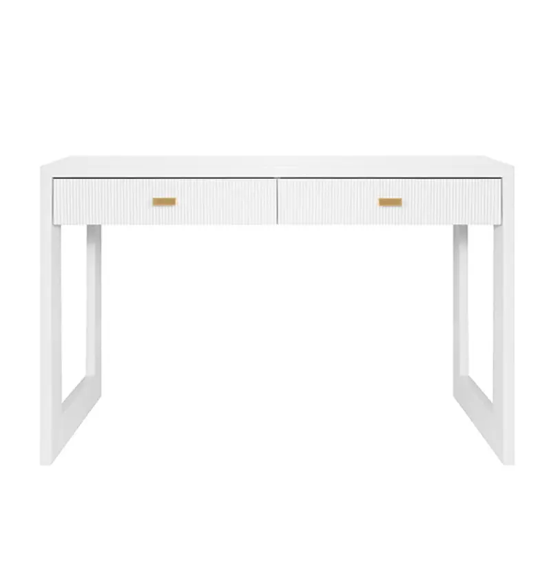 Larkin Two Drawer Desk - Matte White Lacquer W/Brass Pulls 1