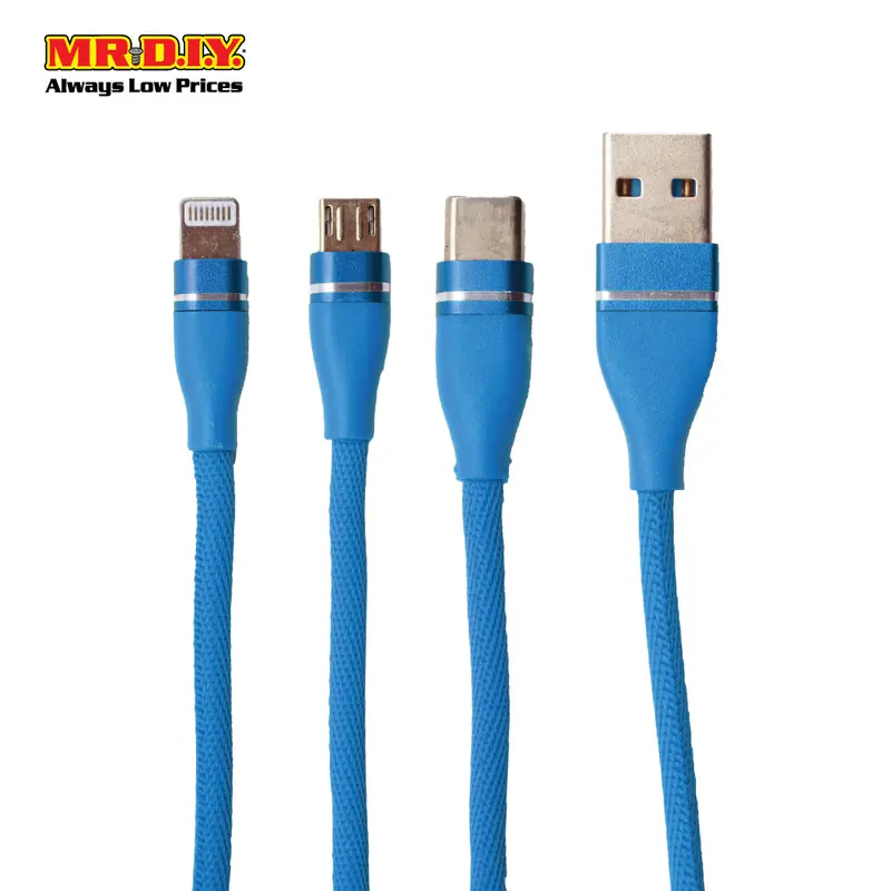 Ls 3 In 1 Multifunction Type Usb Fast Charging Data Cable Blue (120Cm) 1