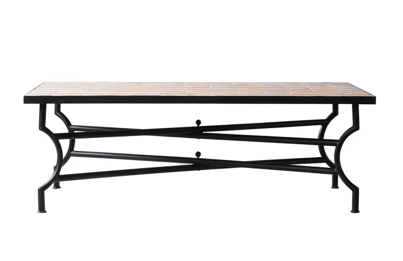 Moroccan Zellige Tile Coffee Table - Yellow And White Stripes 1