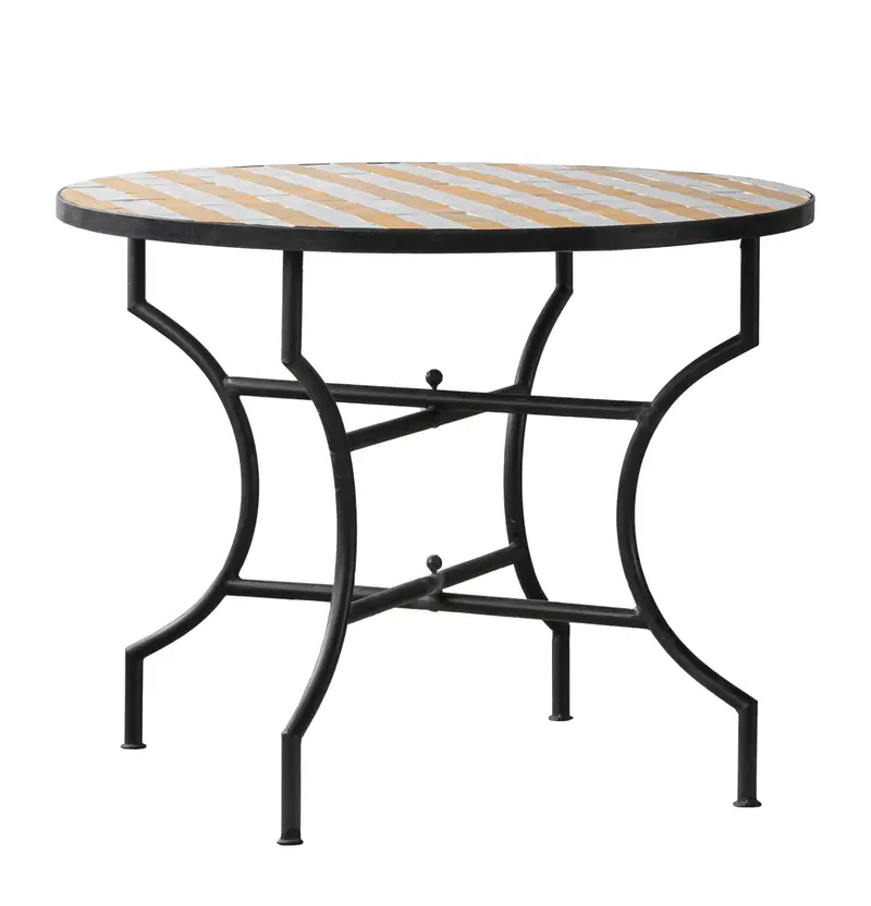 Moroccan Zellige Tile Round Bistro Table In Yellow And White Stripes - Four Size Options 1