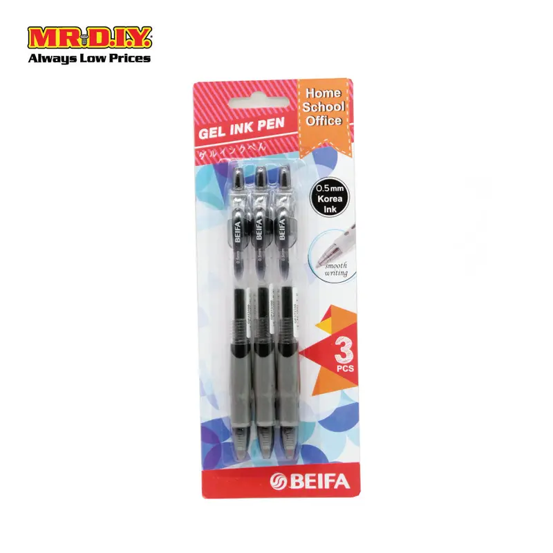 (Mr.Diy) Beifa Home School Ofiice Gel Pen 0.05Mm Black (3Pcs) 1