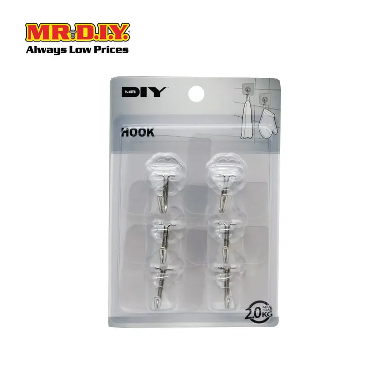 (Mr.Diy) Clear Adhesive Wall Hook (6 Pcs) 1