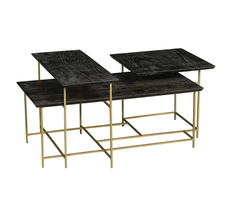 Multi Tier Geometric Coffee Table - Mango Wood & Brass - Matthew Izzo Collection 1