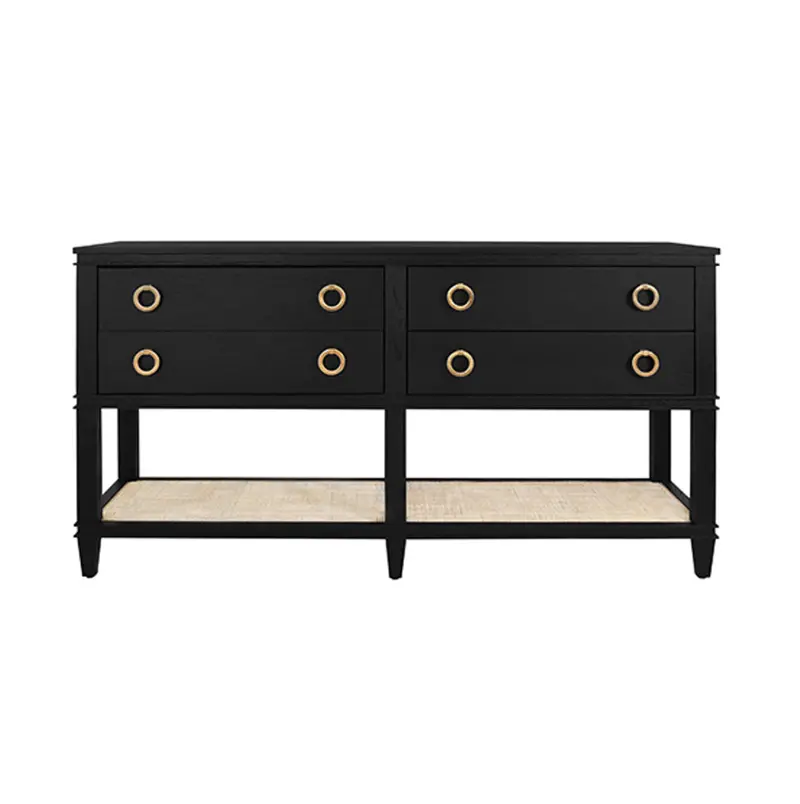Richmond Four Drawer Console Table - Black Oak Or Cerused Oak & Cane 1