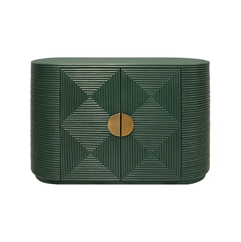Roger Painted Green Two Door Rattan Reeded Cabinet With Curved Ends 1
