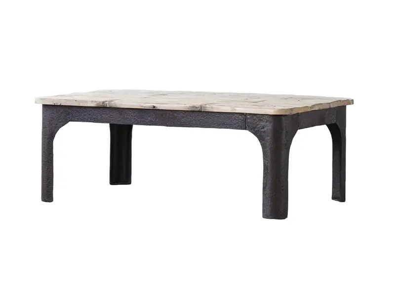 Rustic Upcyled Wood & Textured Iron Coffee Table 1