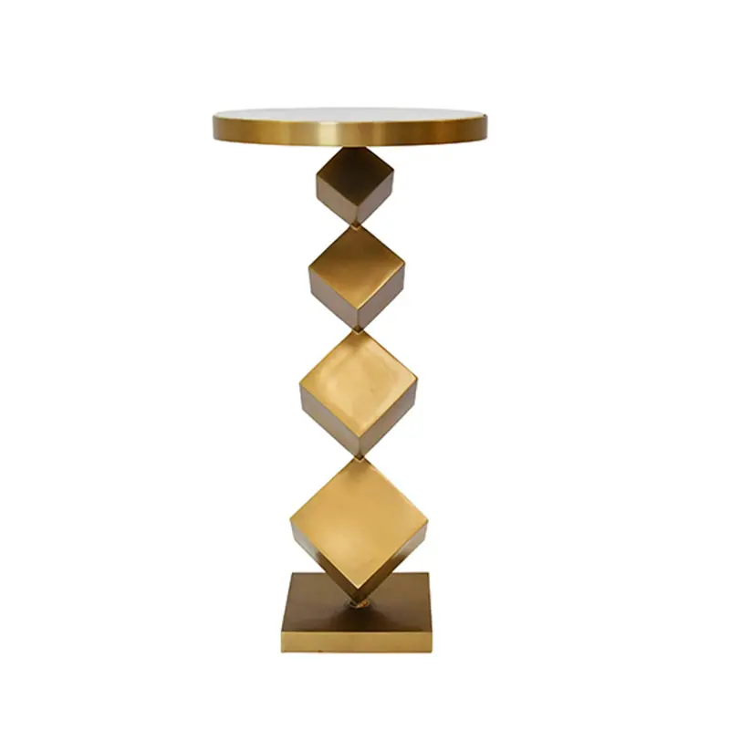 Salvador Stacked Cube Side Table - Antique Brass & Marble 1