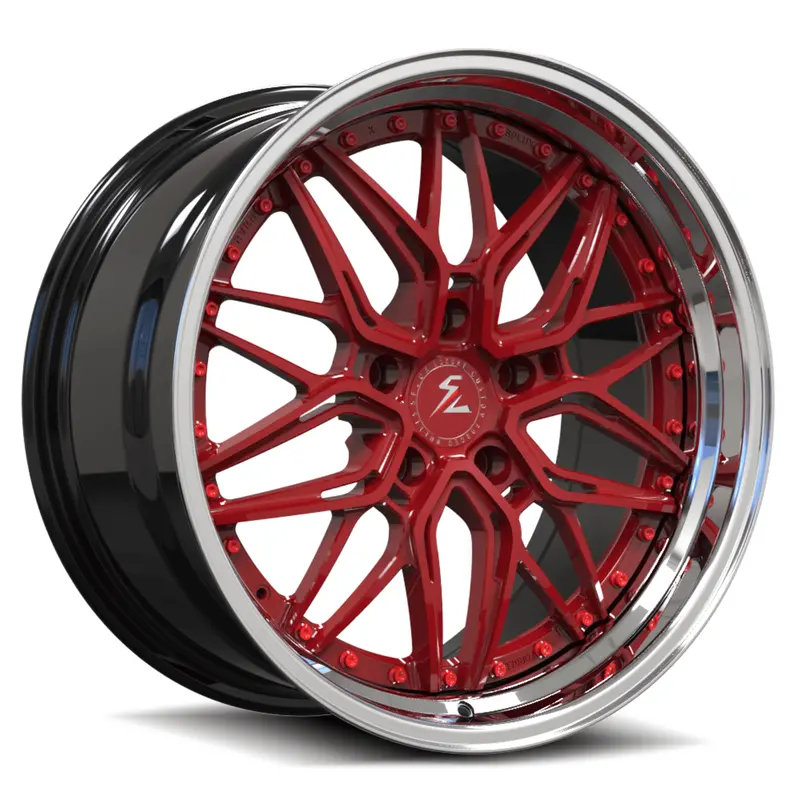 Sd-01S Custom Deep Step Lip Forged Chrome Lip,Brushed Red,Black Wheels 1