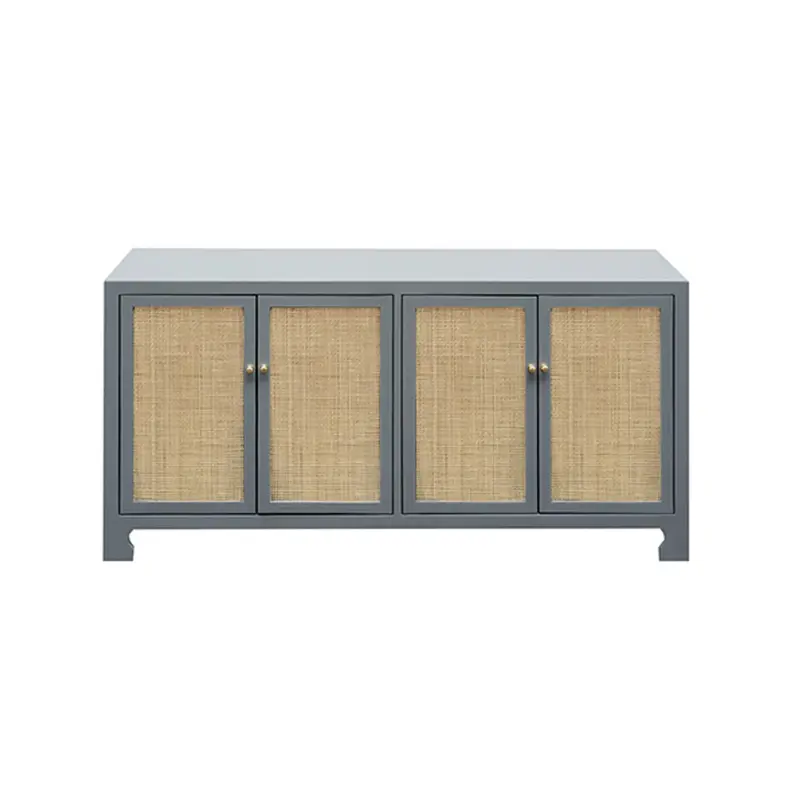 Sofia Matte Grey Lacquer & Cane Four Door Cabinet 1