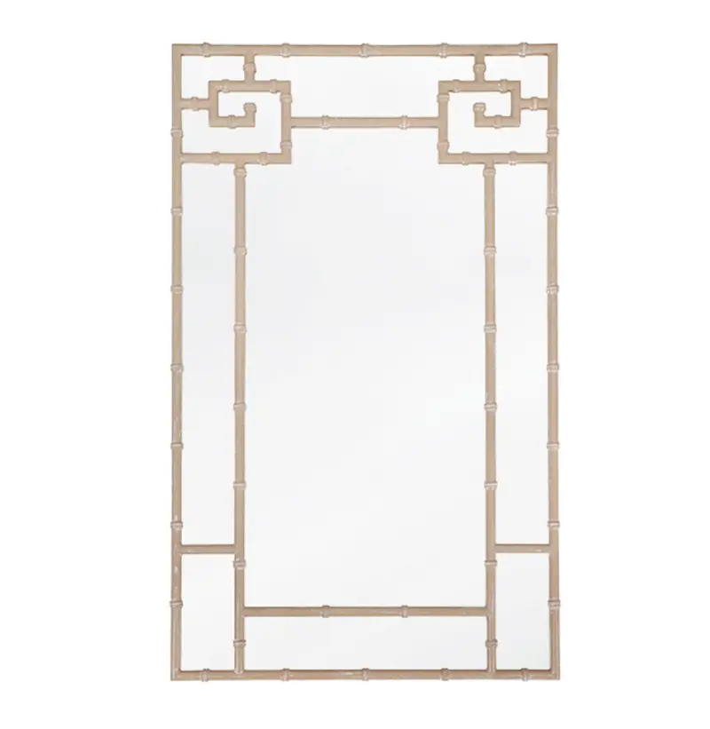 Tessa Cerused Oak Greek Key Wall Mirror W/ Bamboo Detail 1