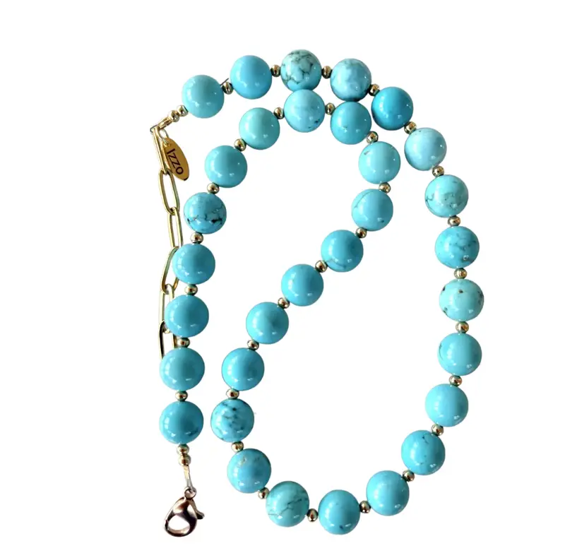 Turquoise Beaded Necklace With Gold Tone Spacers And Clasp - Designed By Matthew Izzo 1
