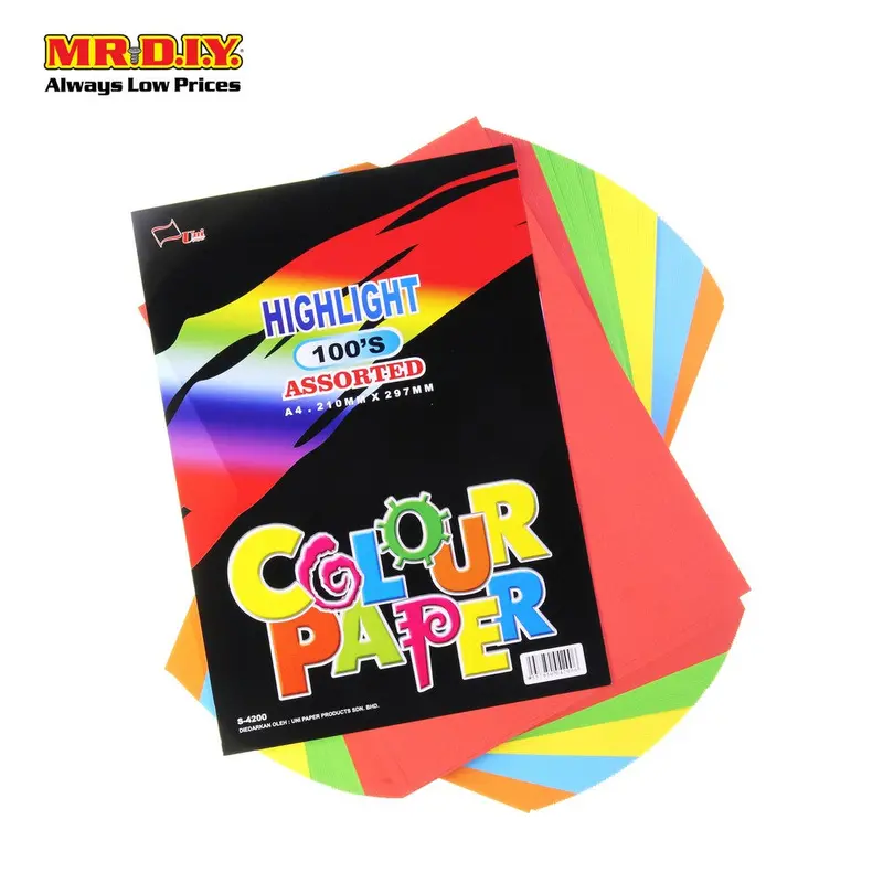 Uni Paper A4 Highlight Assorted Colour Paper 80Gsm S-4200 (100'S) 1
