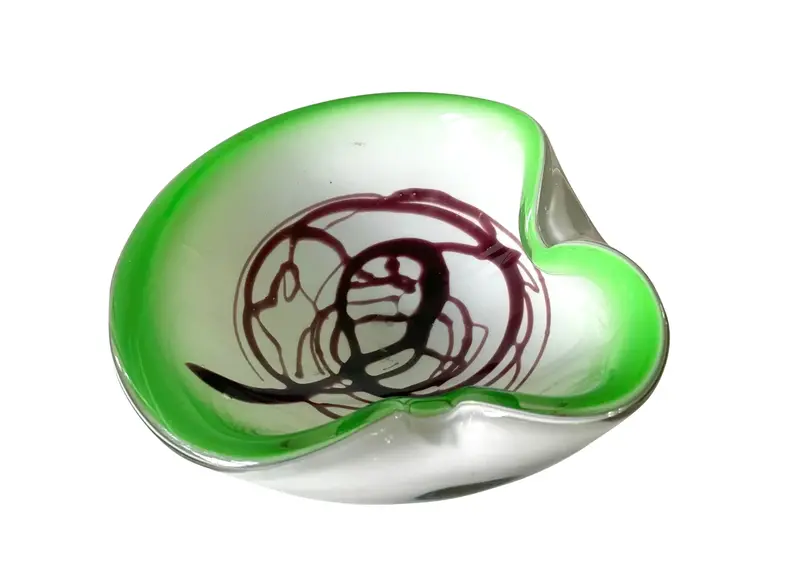 Vintage 1950S Fratelli Toso Green And Brown Murano Glass Bowl 1