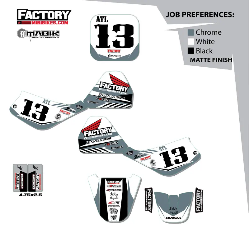 Z50 Factory Minibikes Custom Graphics Kit W/ Name & Numbers 1