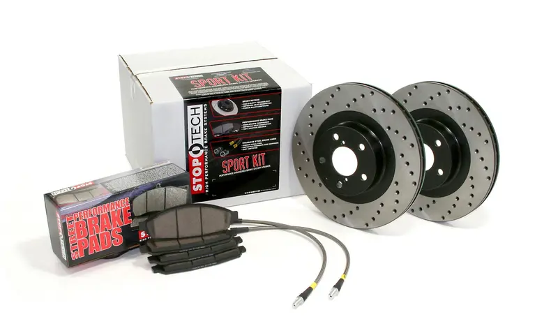 Stoptech Sport Axle Pack – Drilled Front Brake Kit With Stainless Steel Lines 1