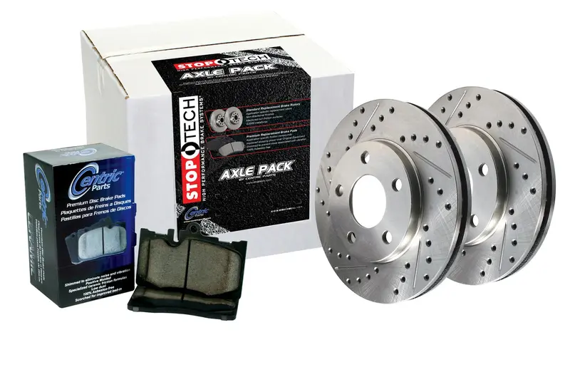 Stoptech Sport Axle Pack – Front Slotted Rotors With Stainless Steel Brake Lines And Track-Ready Pads (Part #977.44066F) 1