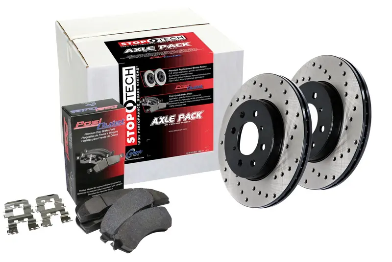 Stoptech Street Axle Pack – Drilled Front And Rear Brake Kit With Premium Components (Part #936.51007) 1