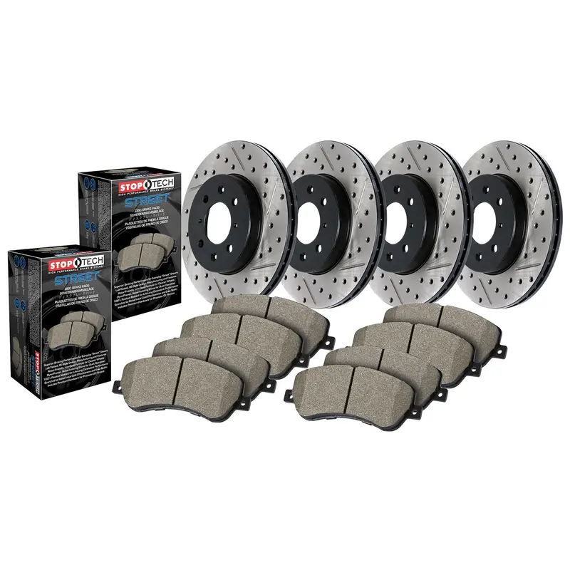 Stoptech Street Axle Pack – Four-Wheel Drilled & Slotted Brake Kit 1
