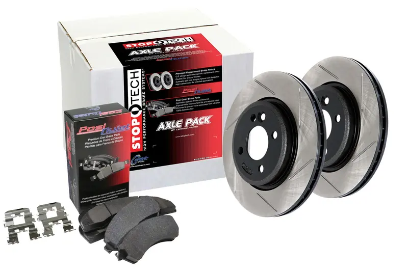 Stoptech Street Axle Pack – Rear Slotted Brake Kit With Performance Pads And Stainless Lines (Part #937.35526) 1